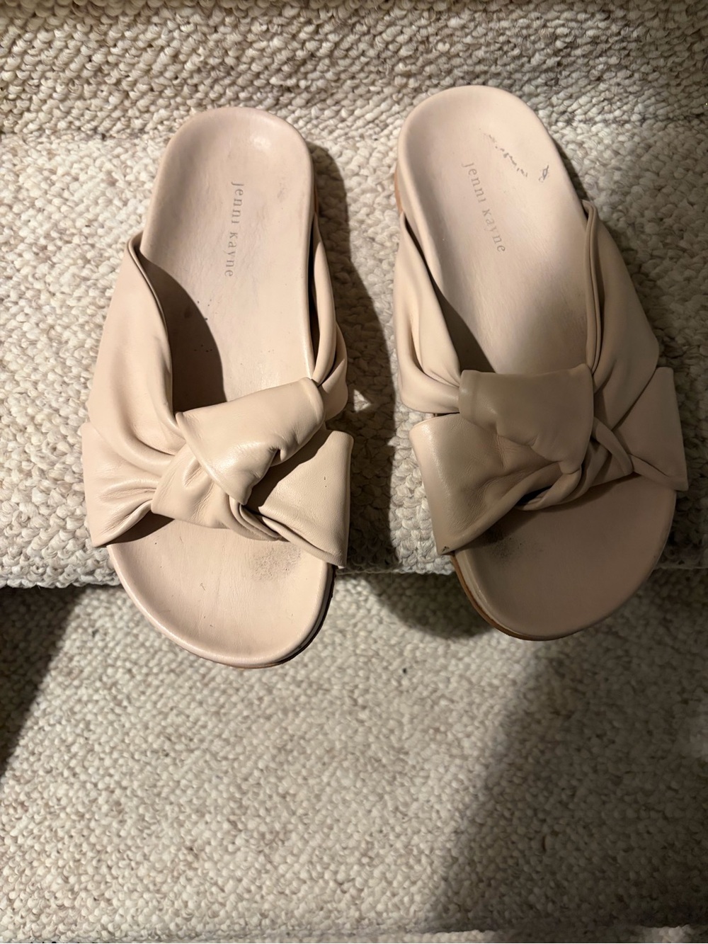 Jenni Kayne Beige Knotted Leather Slide Sandals